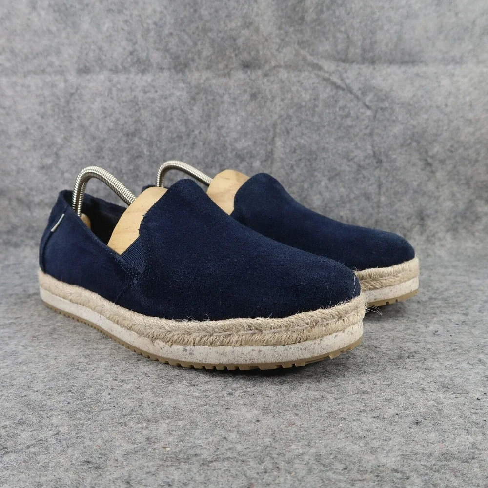 Toms Shoes Womens 10 Loafer Slip On Espadrille Leather Platform Casual Comfort
